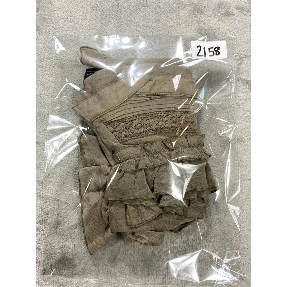 Body Central Mini Dress Womens Olive Pleated Ruffled Sleeves V-Neck Tie Waist - Picture 8 of 8